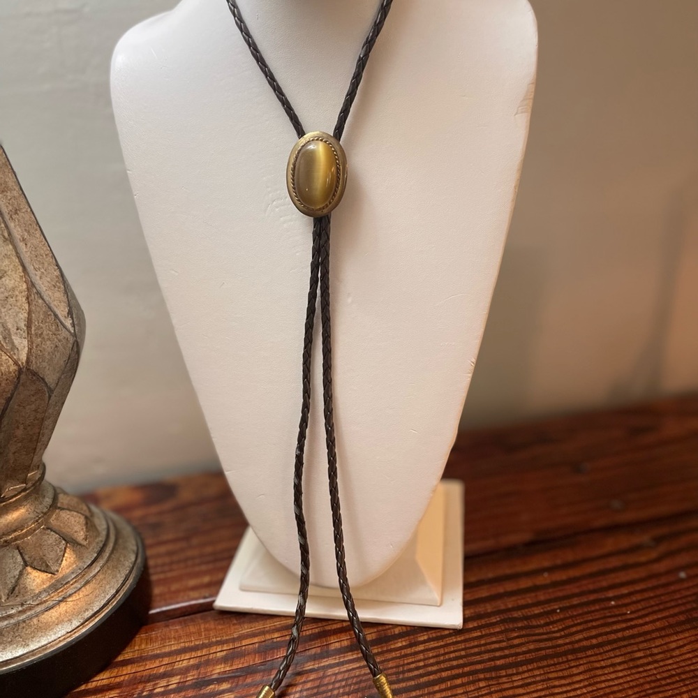 Vintage Tigers Eye Lariat Leather